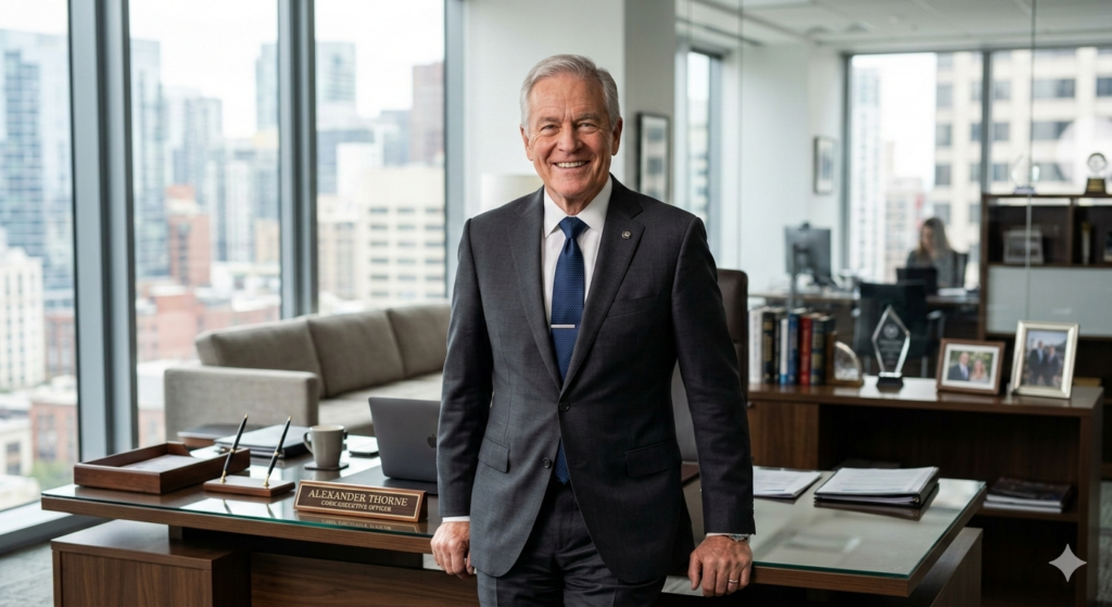 Picture of a confident business man in his office