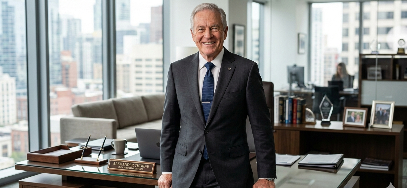 Picture of a confident business man in his office